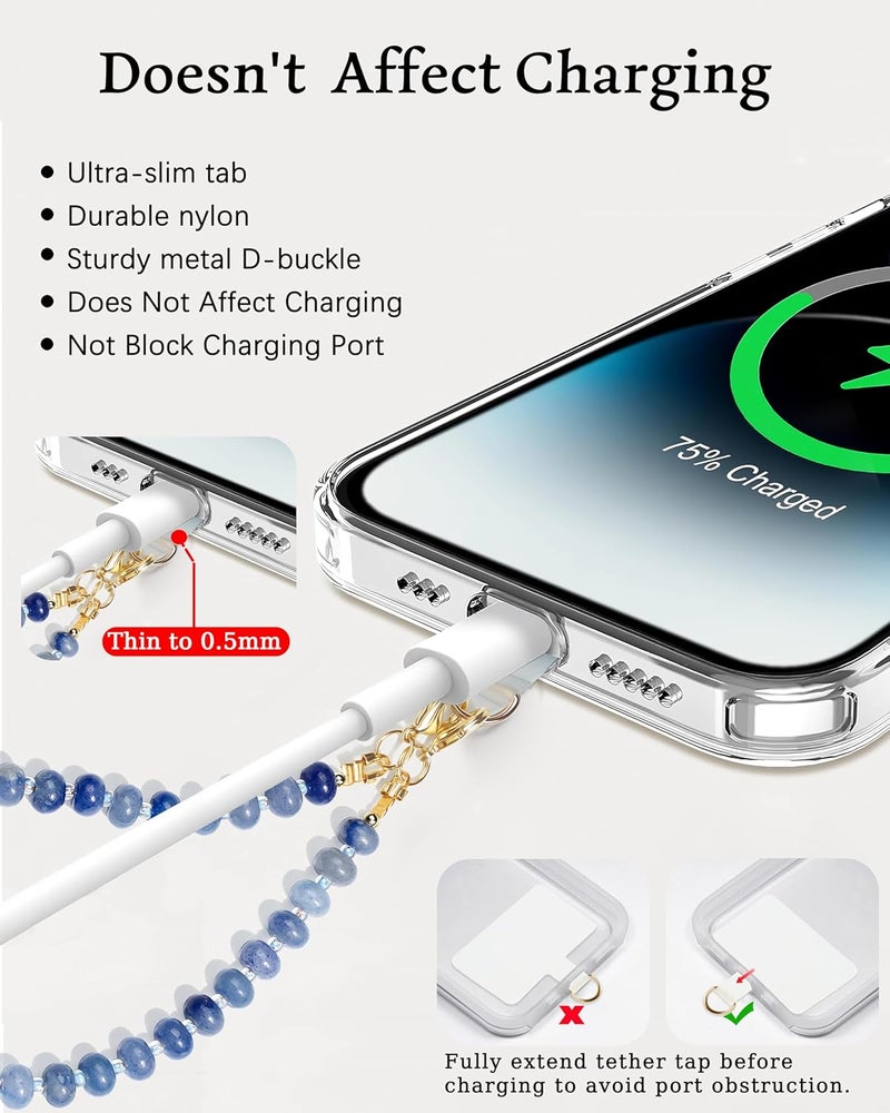 Lostars Store Marble Beaded Phone Wrist Strap,Detachable Phone Bracelet Strap with Tether Tab,Hands-Free Wristlet Strap (Blue Ink) - Image 4